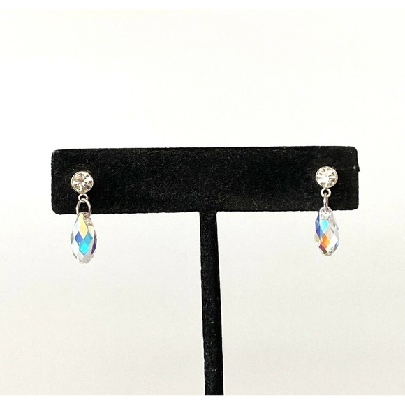 Earrings Dangles Faceted Crystals Clear AB 3/4” - Picture 7 of 9